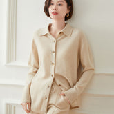 Polo Collar Cashmere Cardigan Women's Loose Coat Sweater Top